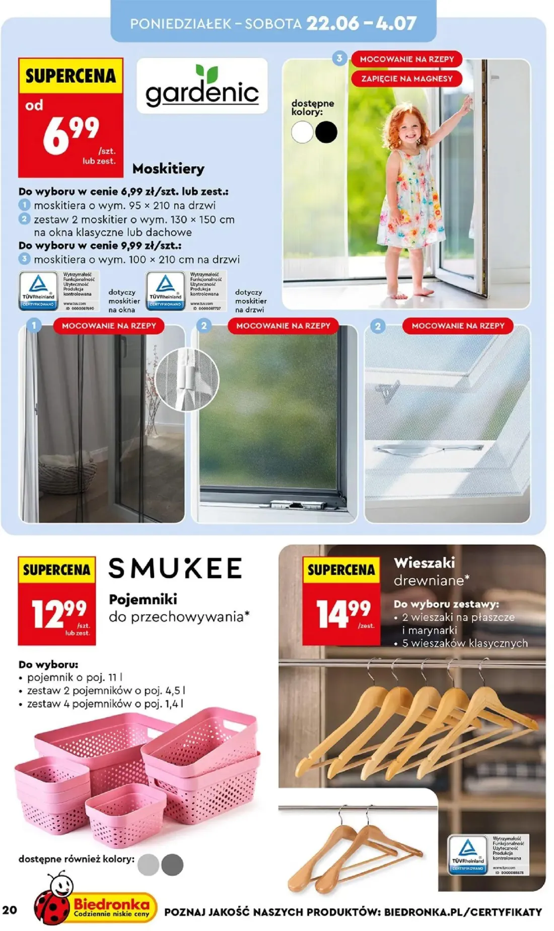 Biedronka gazetka, strona 22 z 46 — Moskitiery, Pojemniki do przechowywania, Wieszaki drewniane
