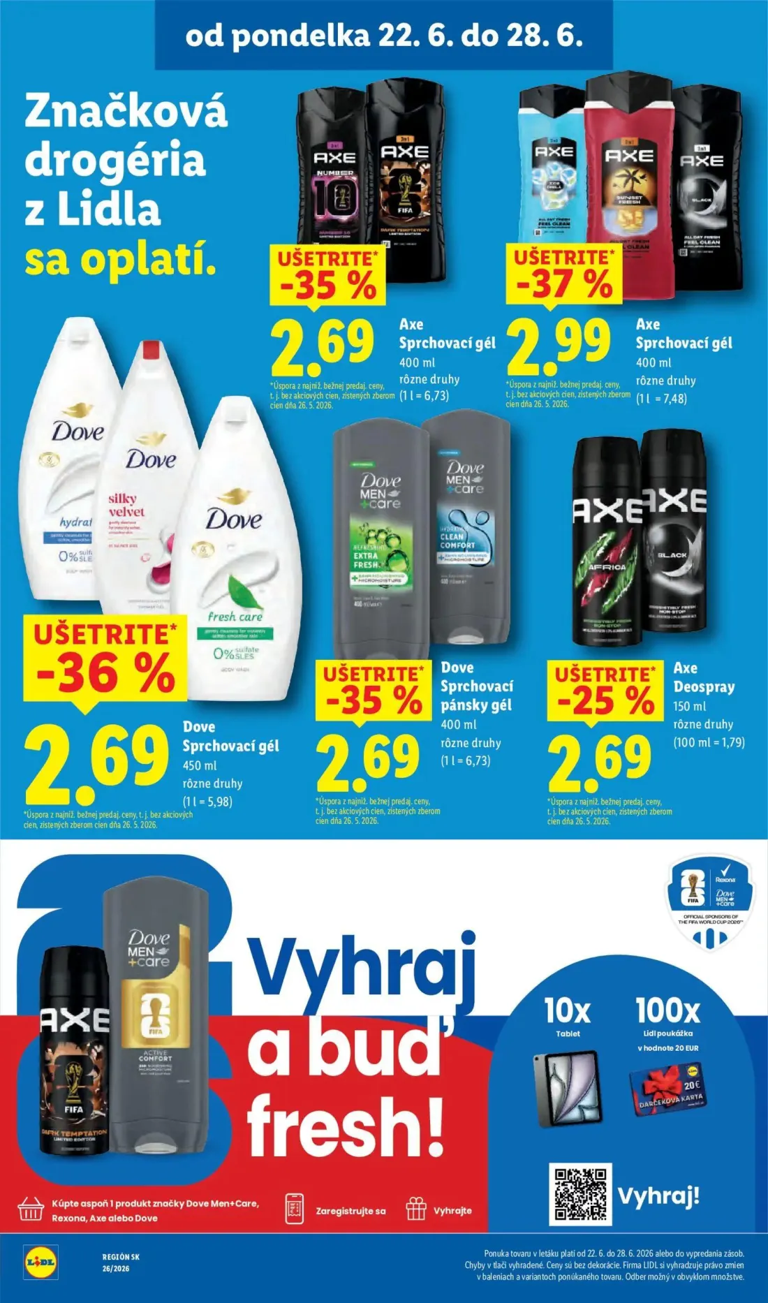Lidl leták, strana 21 z 99 — Axe Sprchovací gél, Axe Sprchovací gél, Dove Sprchovací gél