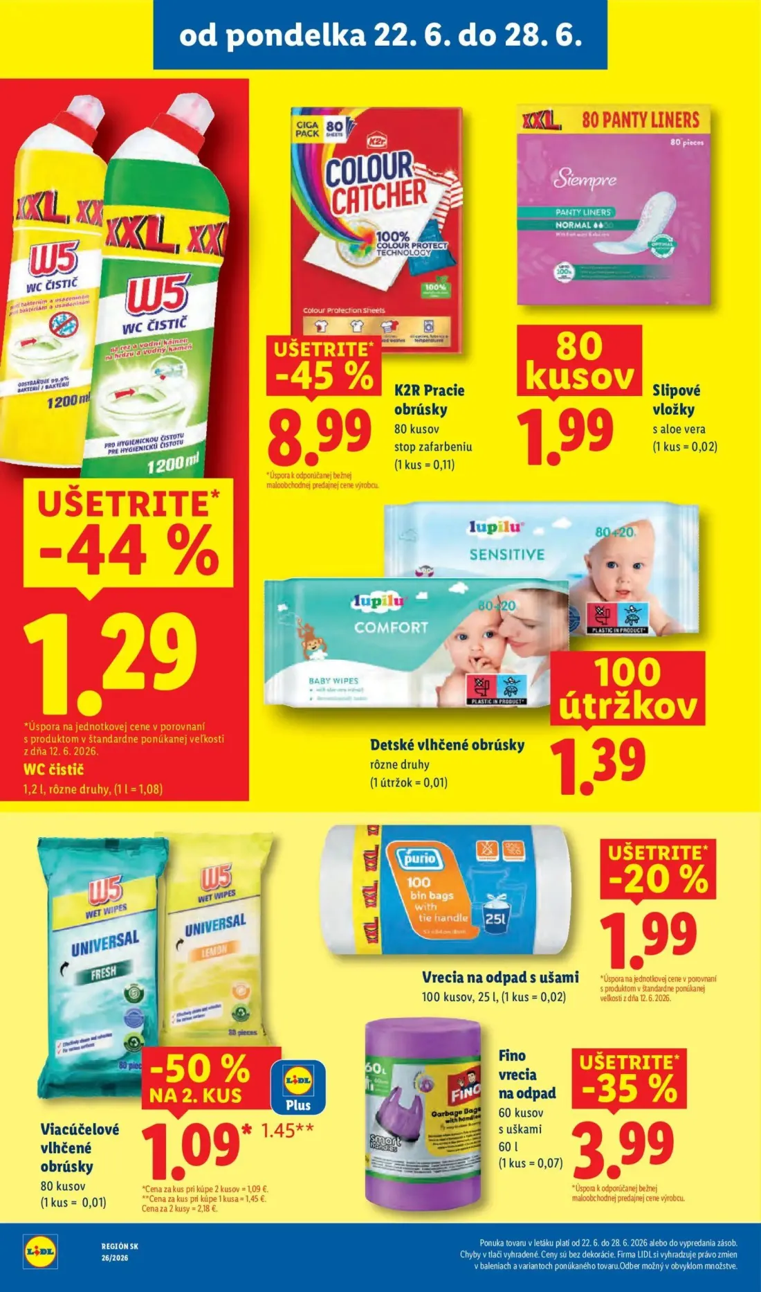 Lidl leták, strana 38 z 99 — Viacúčelové vlhčené obrúsky, W5 WC čistič, K2R Pracie obrúsky