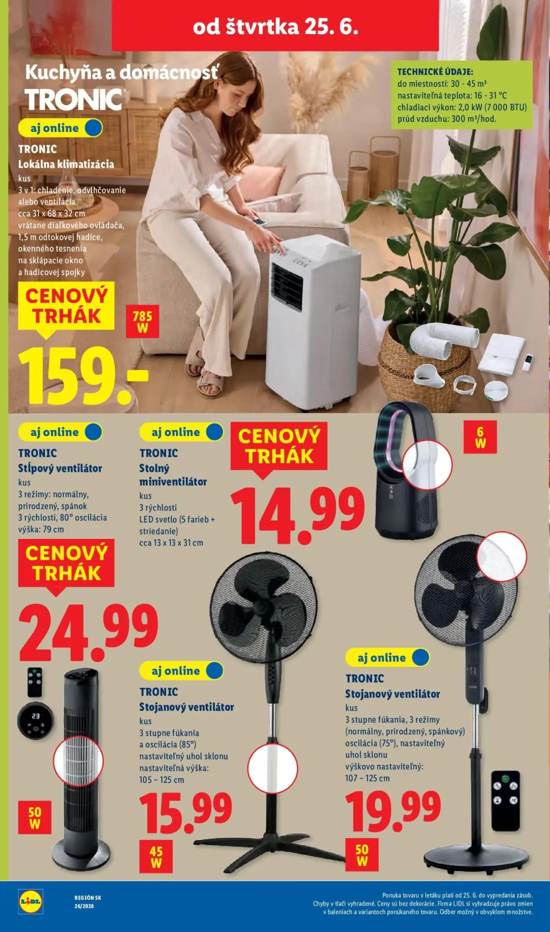 Lidl leták, strana 79 z 99 — Lokálna klimatizácia, Stĺpový ventilátor, Stolný miniventilátor