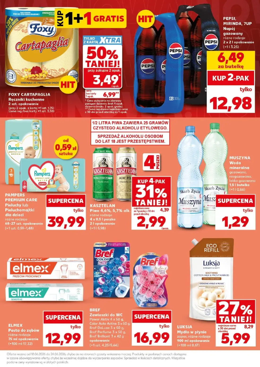 Kaufland gazetka, strona 9 z 32 — PEPSI, MIRINDA, 7UP Napój gazowany, FOXY CARTAPAGLIA Ręczniki kuchenne, LUKSJA Mydło w pły…