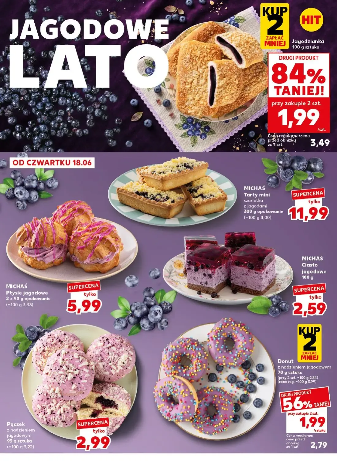 Kaufland gazetka, strona 16 z 32 — Jagodzianka, Donut z nadzieniem jagodowym, MICHAŚ Ptysie jagodowe
