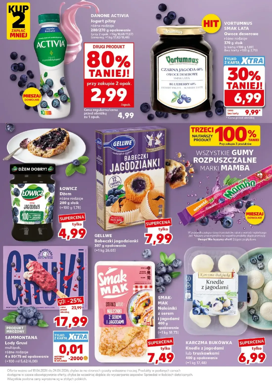 Kaufland gazetka, strona 17 z 32 — ŁOWICZ Dżem jagodowy, GELLWE Babeczki jagodzianki, SAMMONTANA Lody Gruvi multipak