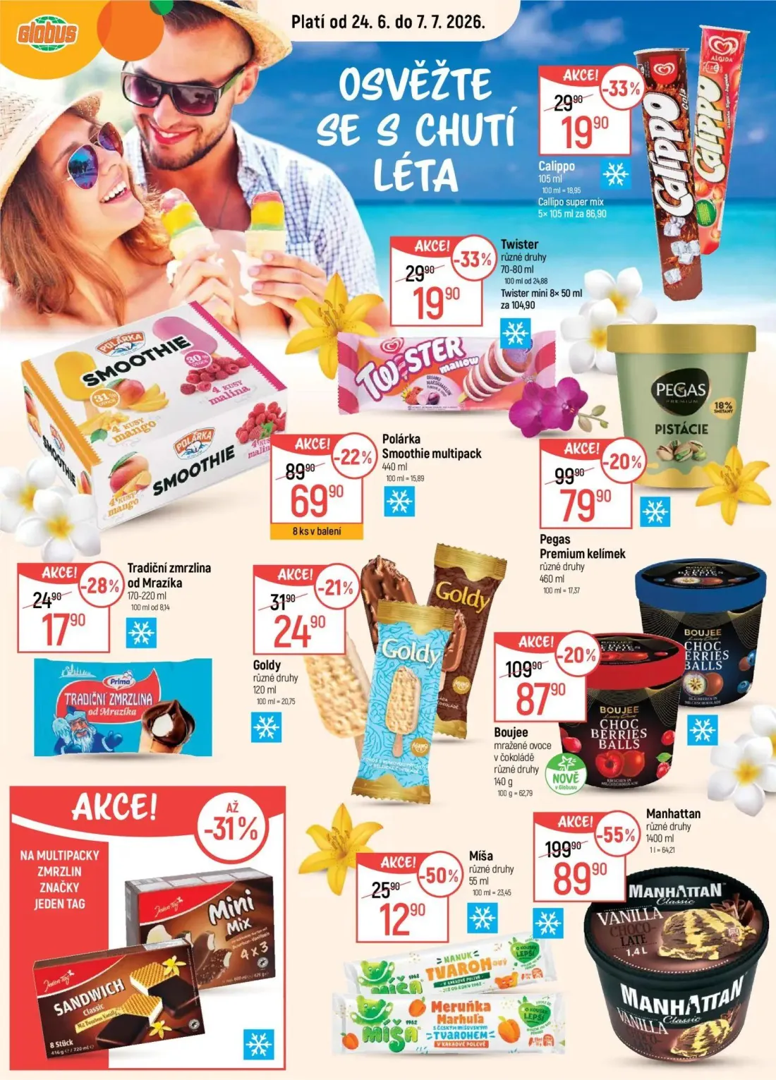 GLOBUS leták, strana 12 z 42 — Manhattan, Boujee mražené ovoce v čokoládě, Polárka Smoothie multipack