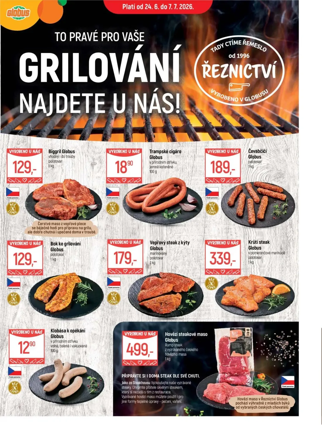 GLOBUS leták, strana 19 z 42 — Biggril Globus, Trampské cigáro Globus, Čevabčiči Globus