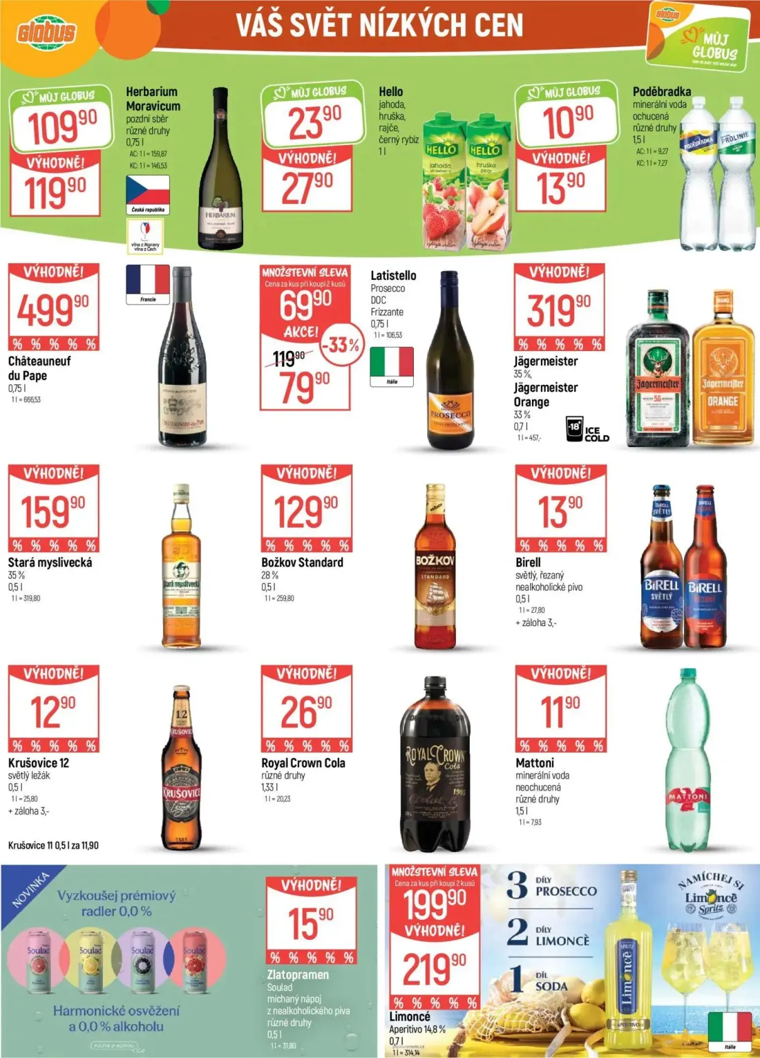 GLOBUS leták, strana 25 z 42 — Latistello Prosecco DOC Frizzante, Limoncé Aperitivo, Herbarium Moravicum