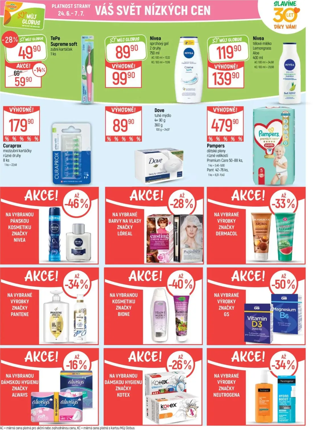 GLOBUS leták, strana 26 z 42 — TePe Supreme soft zubní kartáček, Nivea tělové mléko Lemongrass Aloe, Nivea sprchový gel