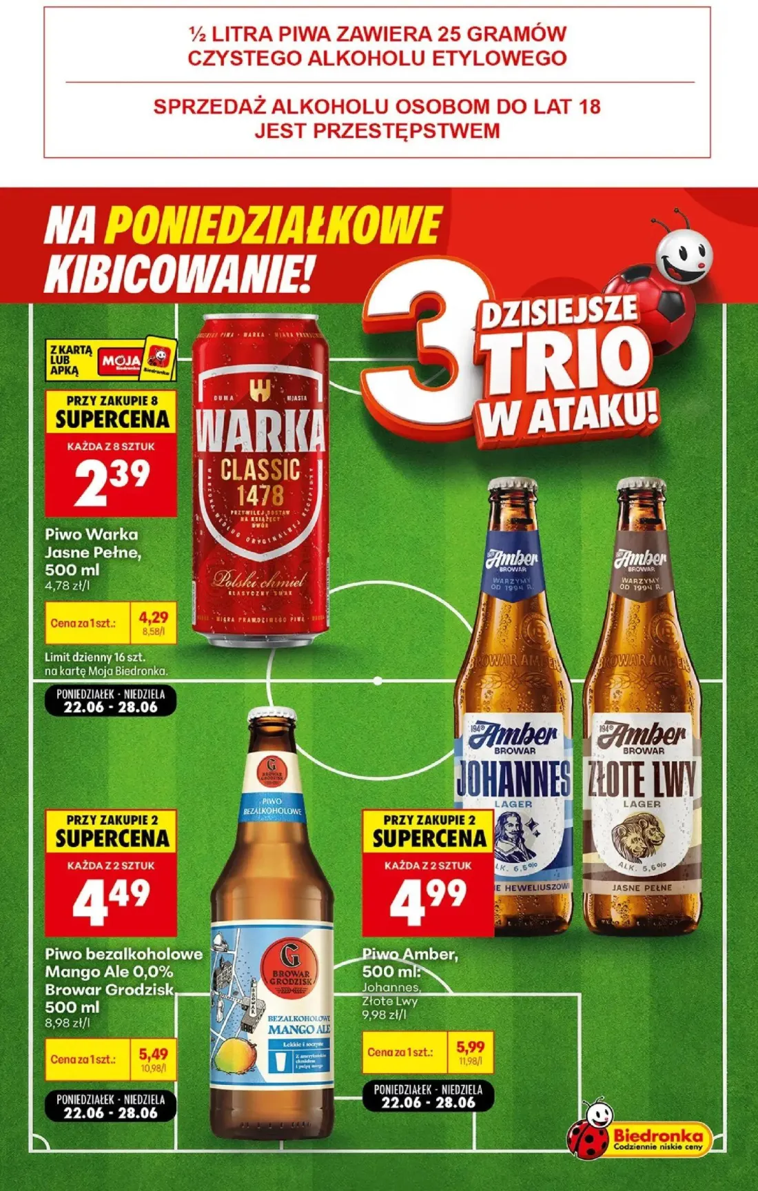 Biedronka gazetka, strona 2 z 5 — Piwo Warka Jasne Pełne, 500 ml, Piwo bezalkoholowe Mango Ale 0,0% Browar Grodzisk, 500 ml,…