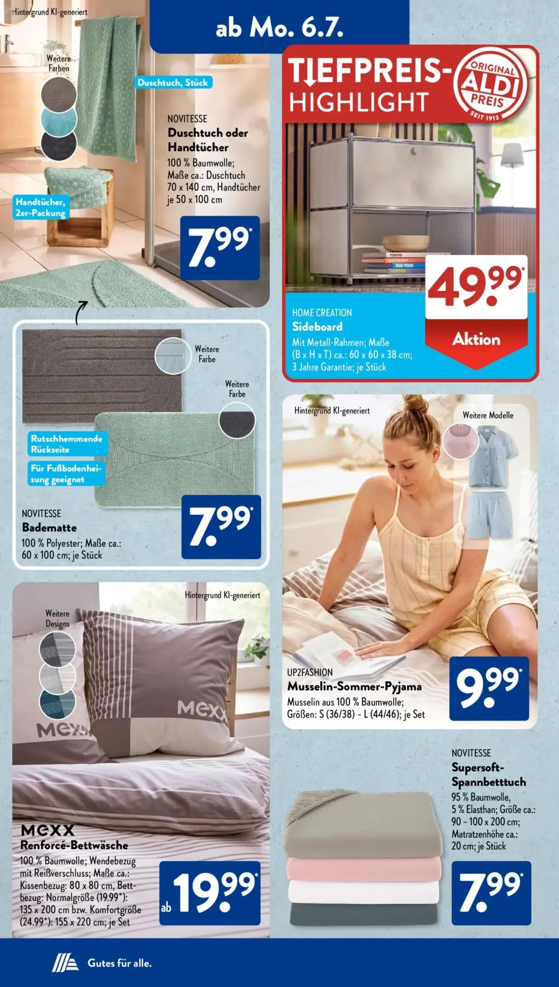 Aldi Süd Prospekt, Seite 5 von 24 — Musselin-Sommer-Pyjama, Renforcé-Bettwäsche, Supersoft-Spannbetttuch