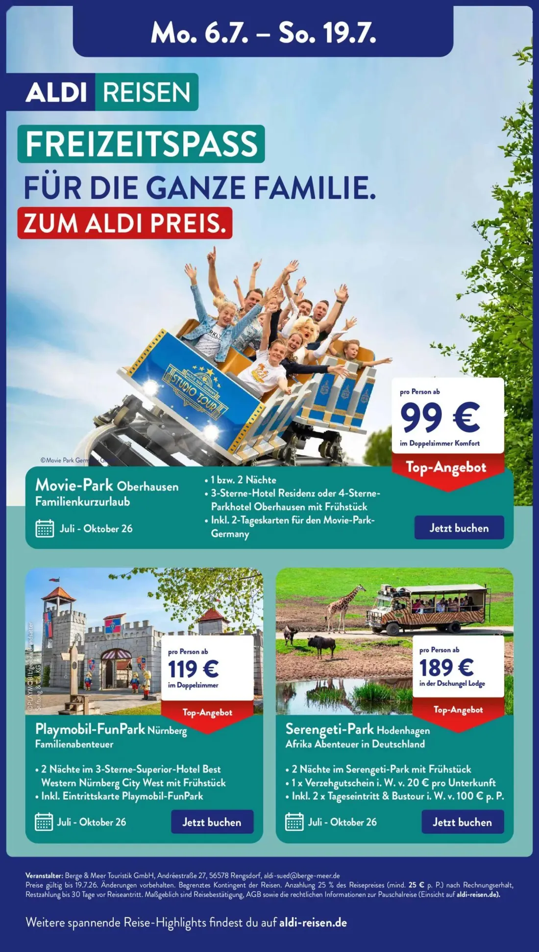 Aldi Süd Prospekt, Seite 22 von 24 — Movie-Park Oberhausen Familienkurzurlaub, Playmobil-FunPark Nürnberg Familienabenteuer,…