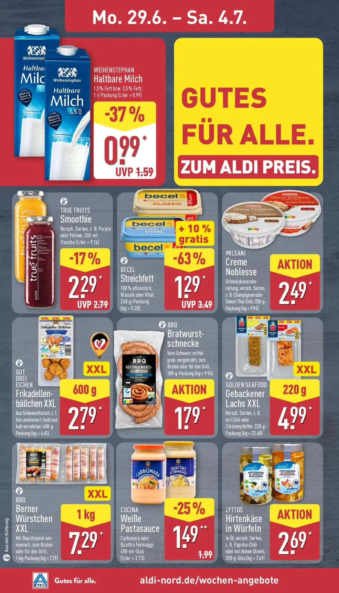 Aldi Nord Prospekt, Seite 6 von 45 — BECEL Streichfett, Haltbare Milch, TRUE FRUITS Smoothie
