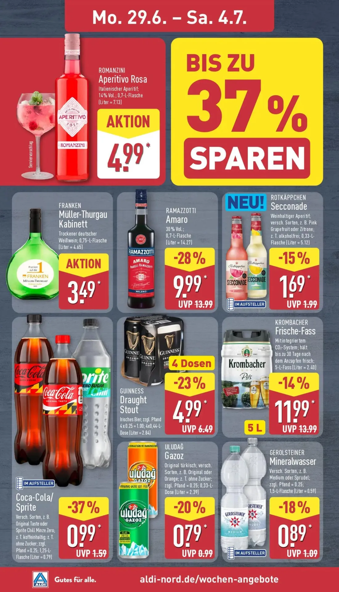 Aldi Nord Prospekt, Seite 10 von 45 — RAMAZZOTTI Amaro, KROMBACHER Frische-Fass, GUINNESS Draught Stout