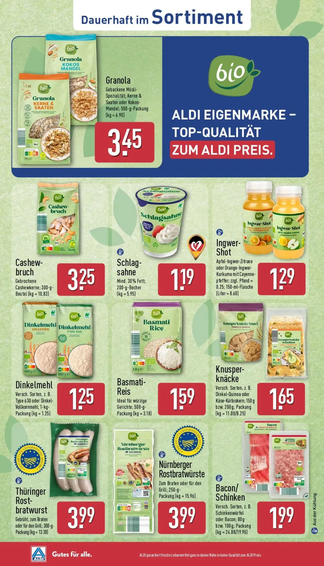 Aldi Nord Prospekt, Seite 14 von 45 — Thüringer Rost-bratwurst, Nürnberger Rostbratwürste, Bacon/ Schinken