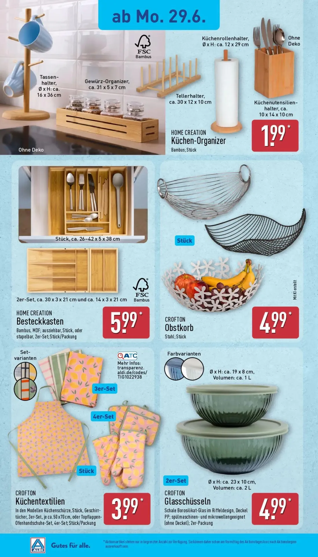 Aldi Nord Prospekt, Seite 16 von 45 — HOME CREATION Küchen-Organizer, HOME CREATION Besteckkasten, CROFTON Obstkorb