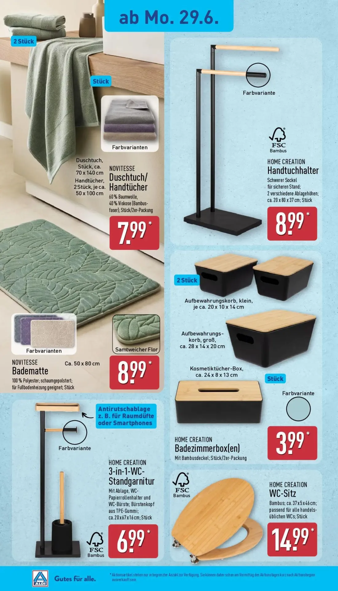 Aldi Nord Prospekt, Seite 18 von 45 — NOVITESSE Duschtuch/ Handtücher, HOME CREATION Handtuchhalter, NOVITESSE Badematte