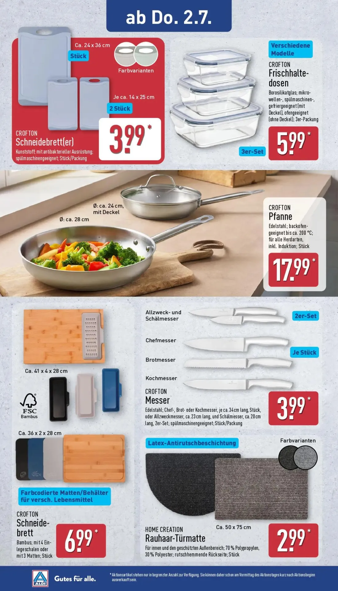Aldi Nord Prospekt, Seite 24 von 45 — CROFTON Schneidebrett(er), CROFTON Frischhaltedosen, CROFTON Pfanne