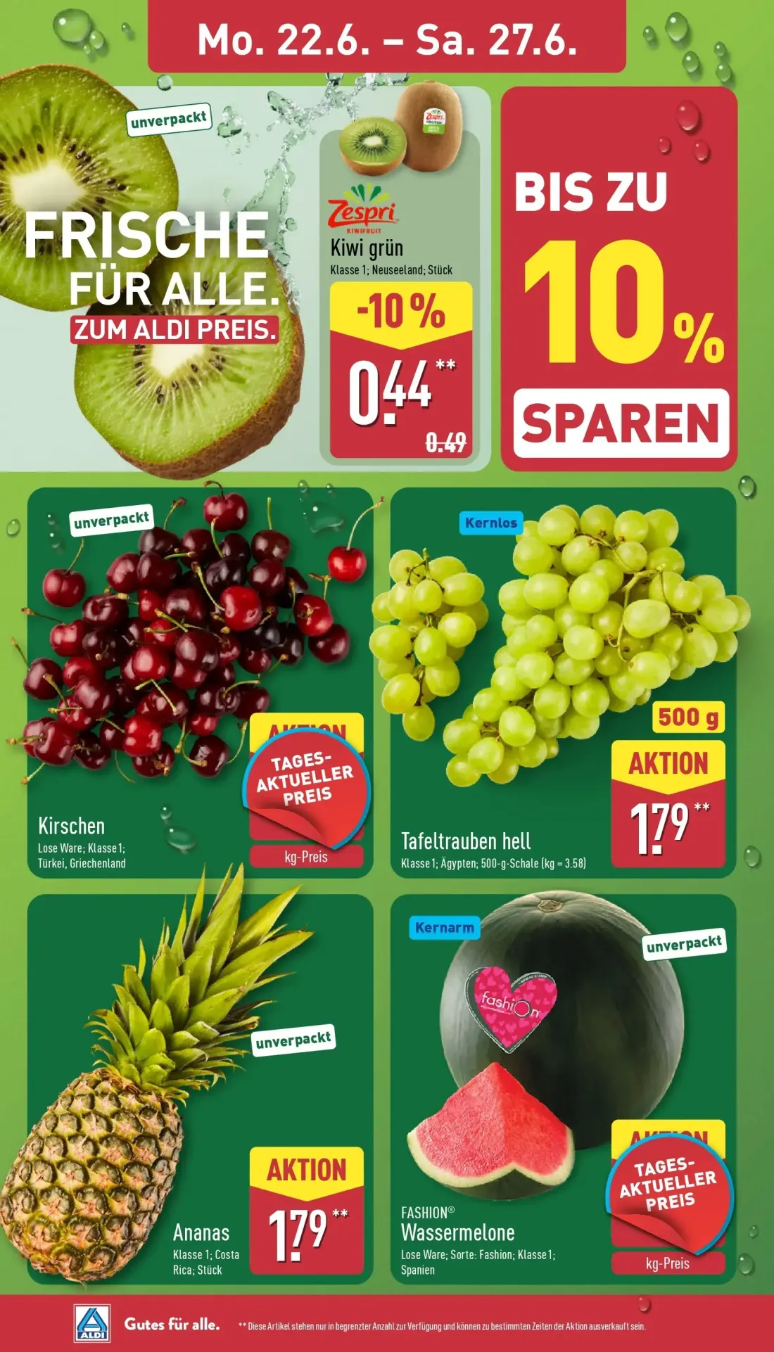 Aldi Nord Prospekt, Seite 2 von 41 — Kiwi grün, Tafeltrauben hell, Ananas