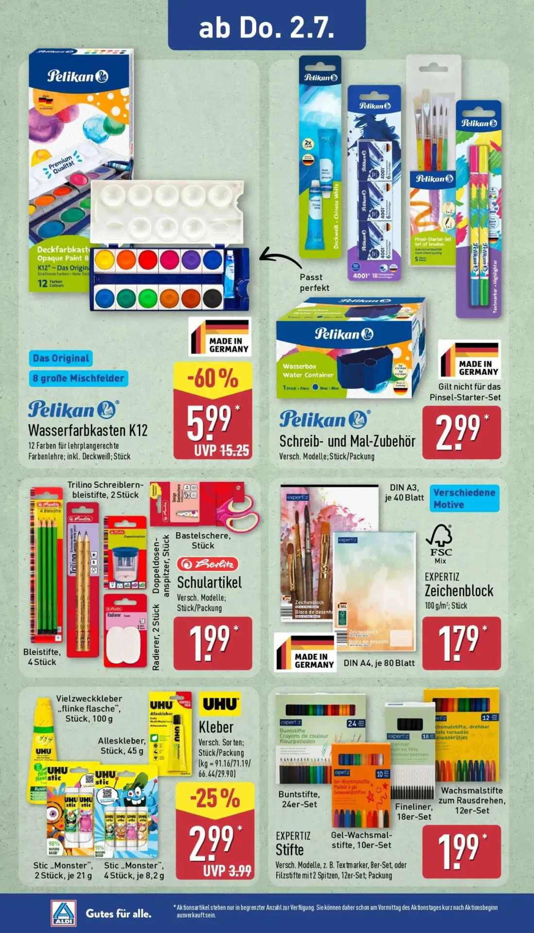 Aldi Nord Prospekt, Seite 28 von 45 — Pelikan Wasserfarbkasten K12, UHU Kleber, Pelikan Schreib- und Mal-Zubehör