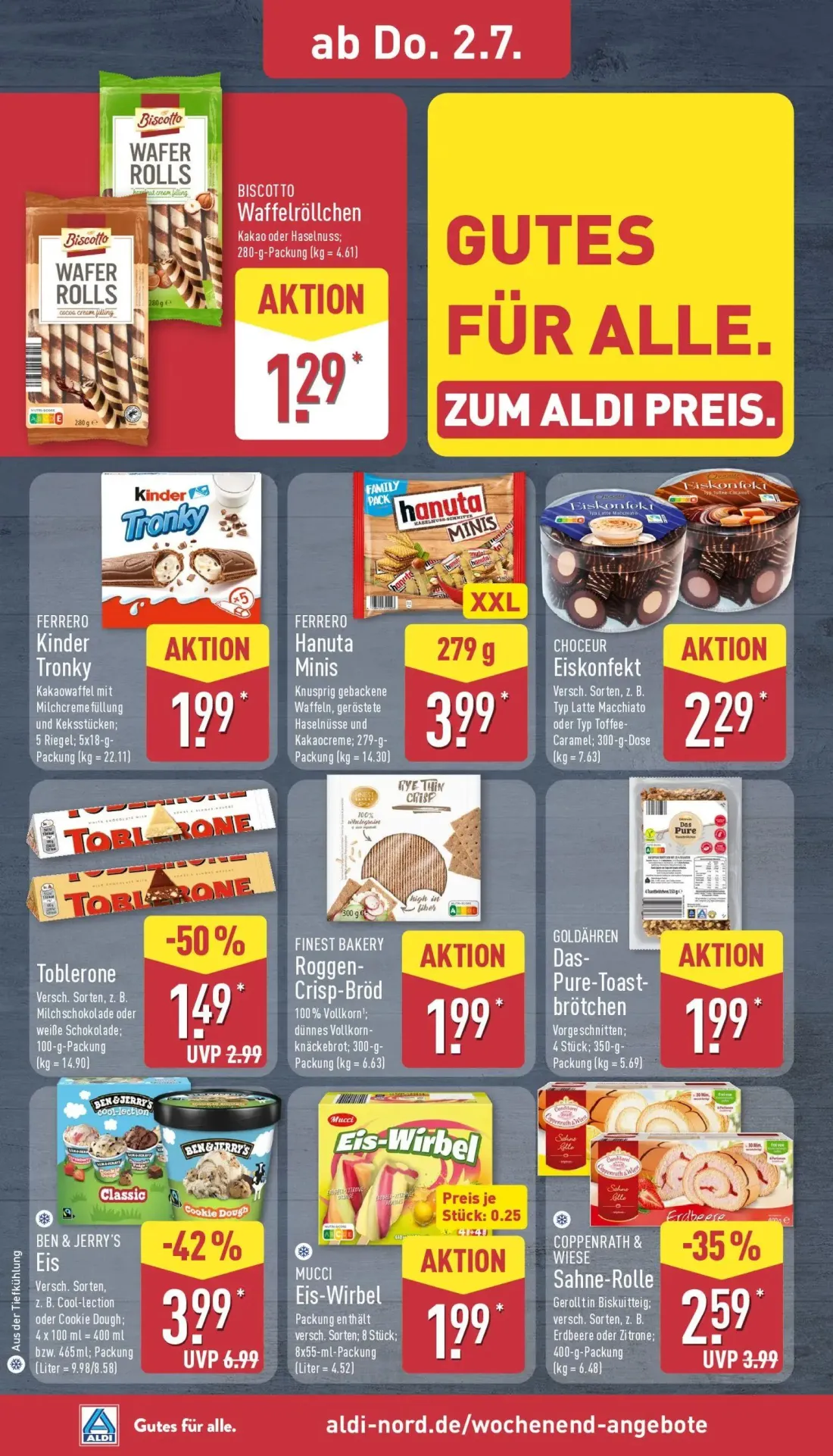 Aldi Nord Prospekt, Seite 34 von 45 — BEN & JERRY'S Eis, Toblerone, COPPENRATH & WIESE Sahne-Rolle