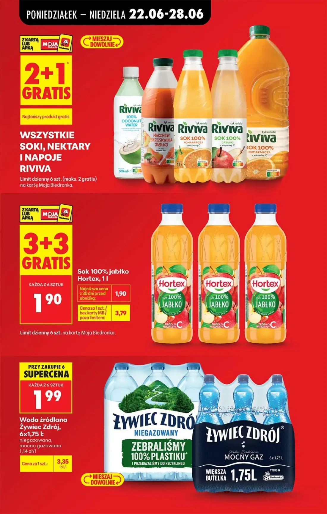 Biedronka gazetka, strona 15 z 96 — Sok 100% jabłko Hortex, Woda źródlana Żywiec Zdrój