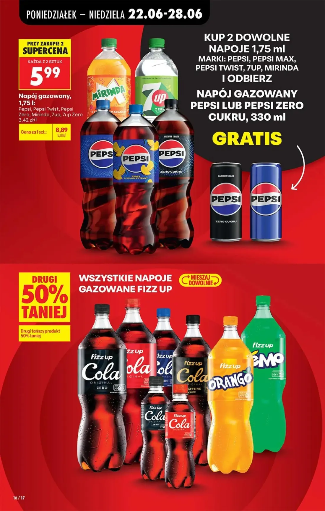 Biedronka gazetka, strona 16 z 96 — Napój gazowany Pepsi, Pepsi Twist, Pepsi Zero, Mirinda, 7up, 7up Zero