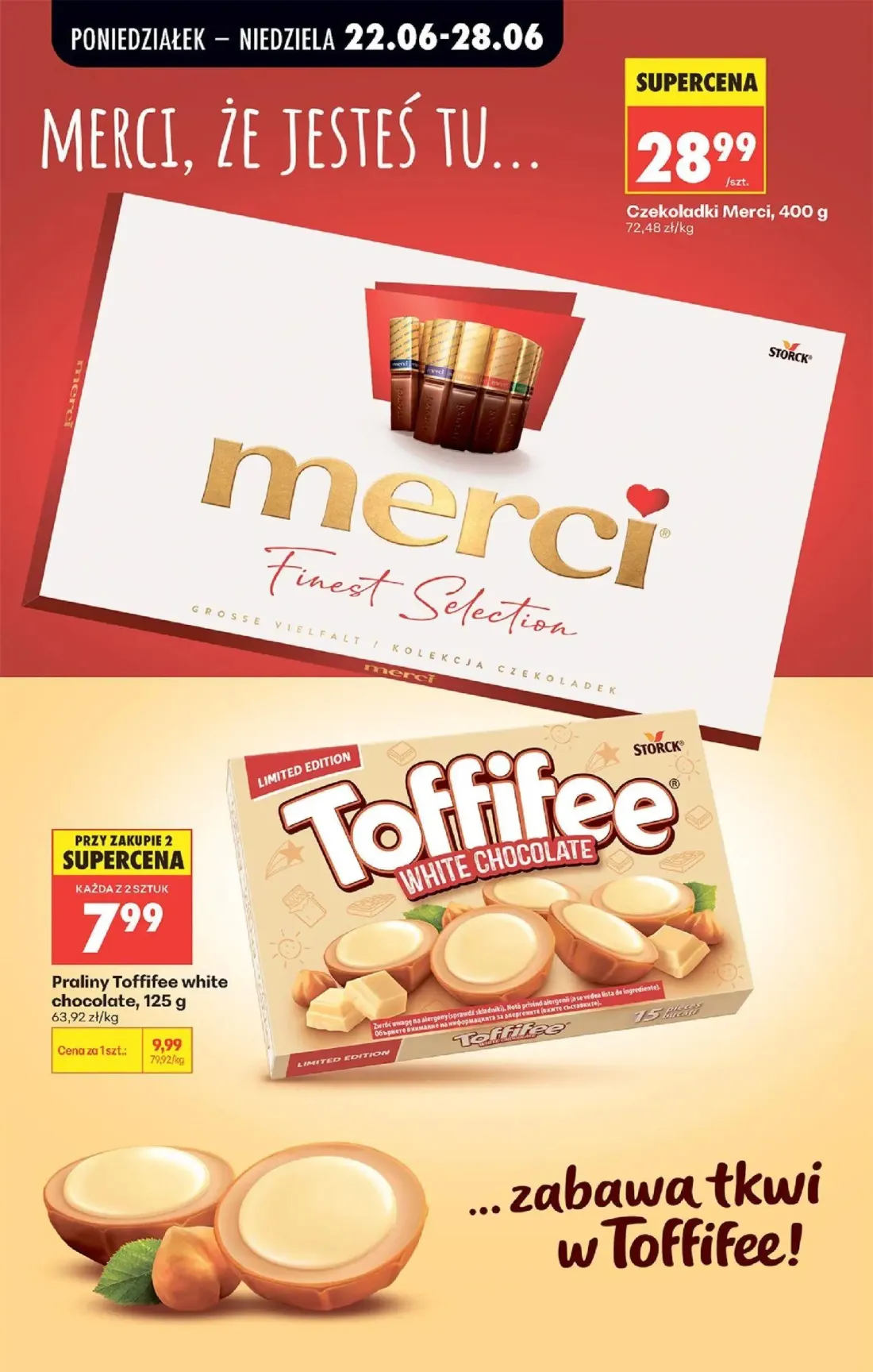 Biedronka gazetka, strona 72 z 96 — Praliny Toffifee white chocolate, Czekoladki Merci