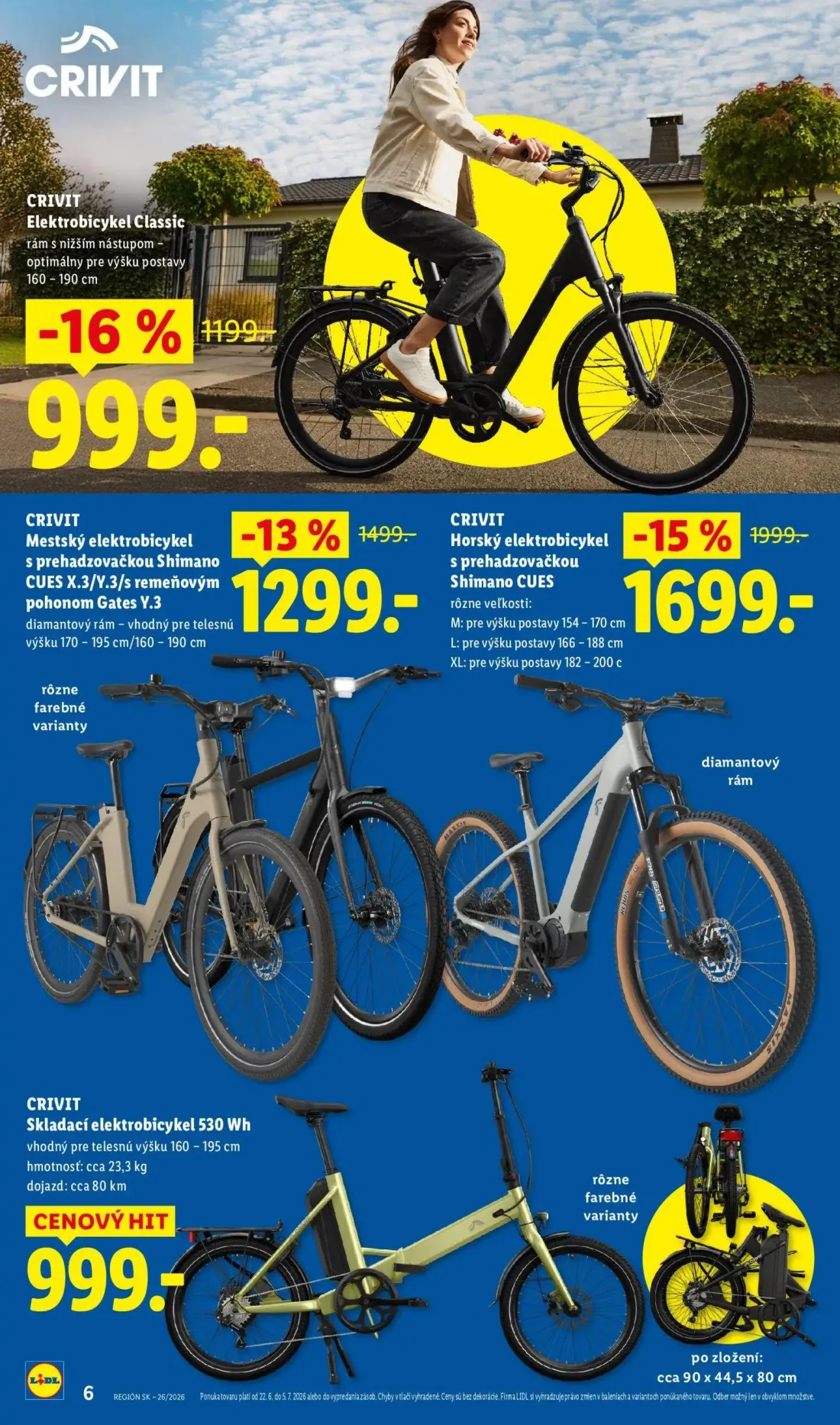 Lidl leták, strana 6 z 8 — Horský elektrobicykel s prehadzovačkou Shimano CUES, Elektrobicykel Classic, Mestský elektrobicyk…