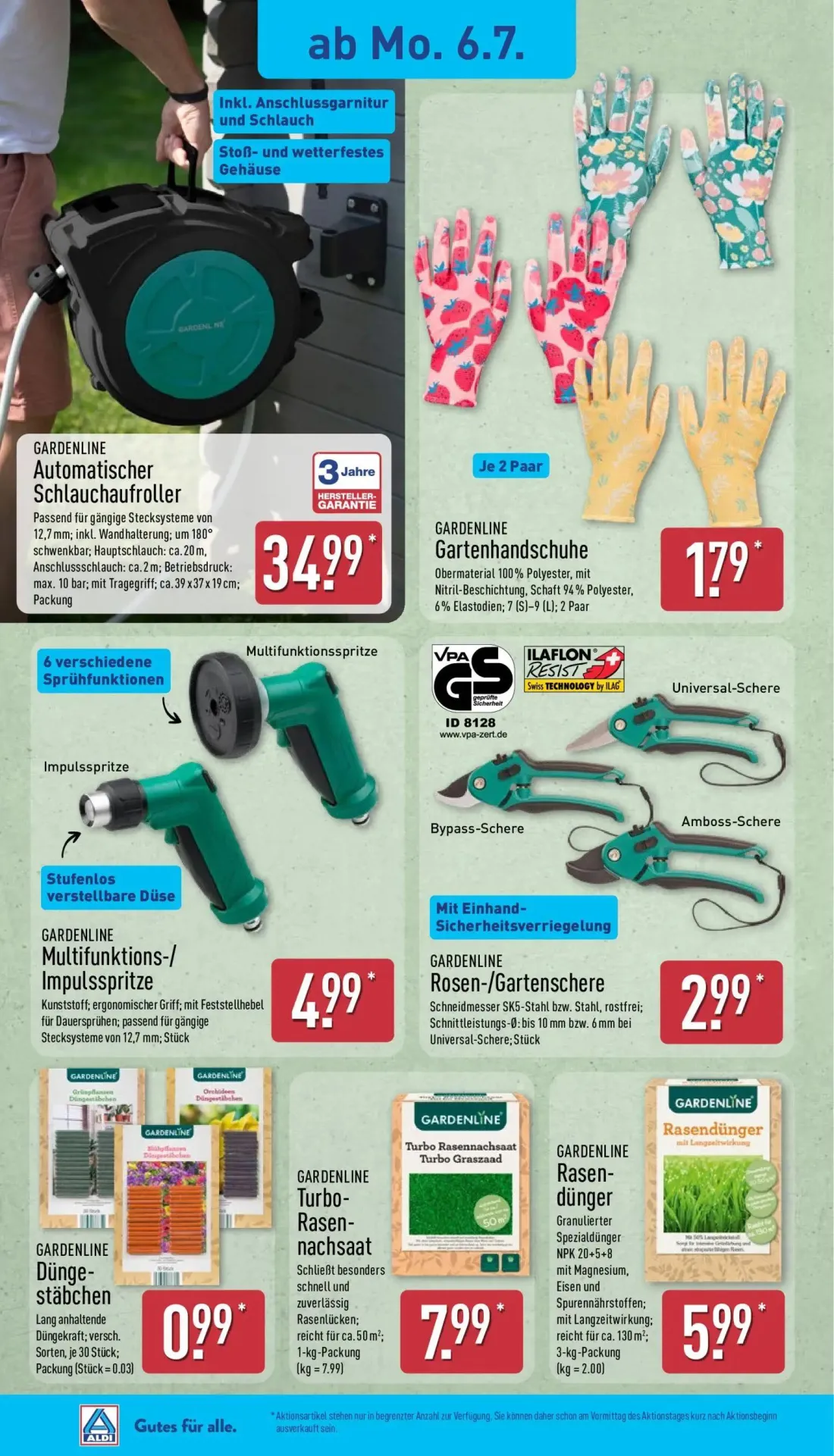 Aldi Nord Prospekt, Seite 5 von 15 — Automatischer Schlauchaufroller, Gartenhandschuhe, Multifunktions-/Impulsspritze