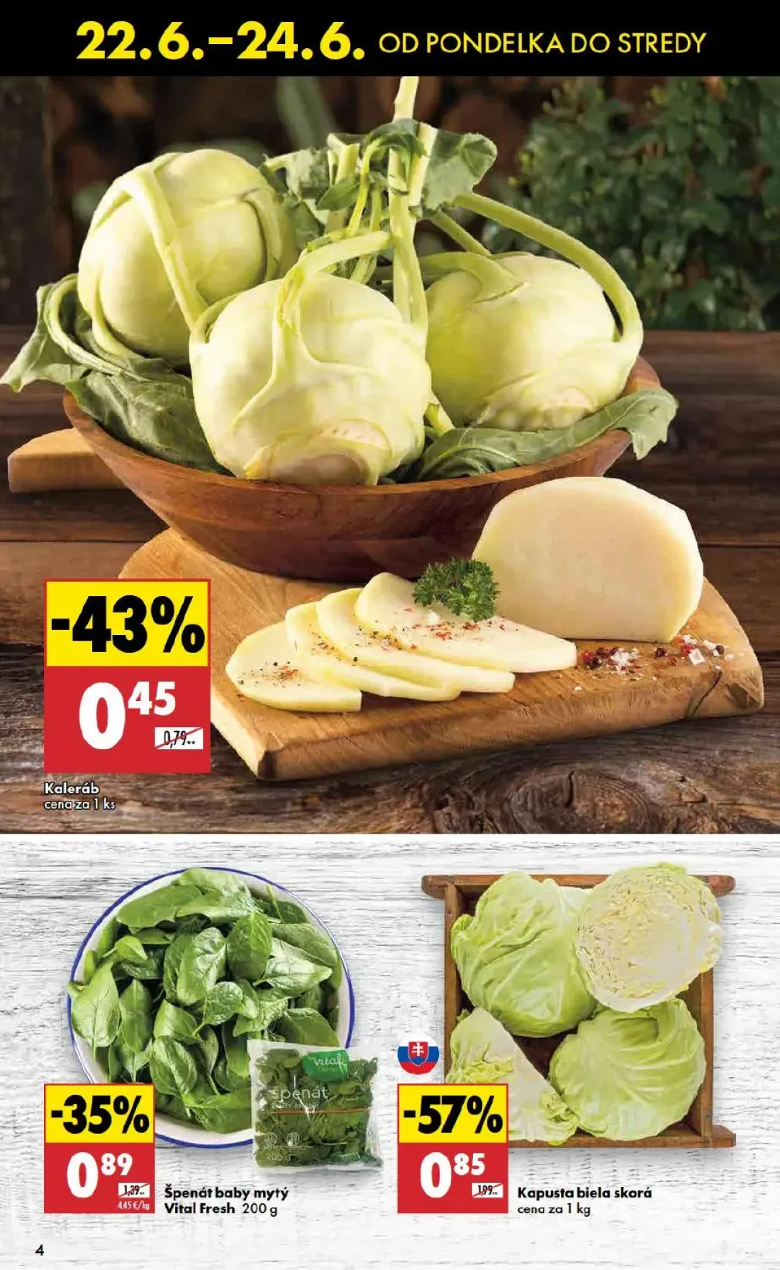 Biedronka leták, strana 4 z 11 — Kapusta biela skorá, Špenát baby mytý Vital Fresh, Kaleráb