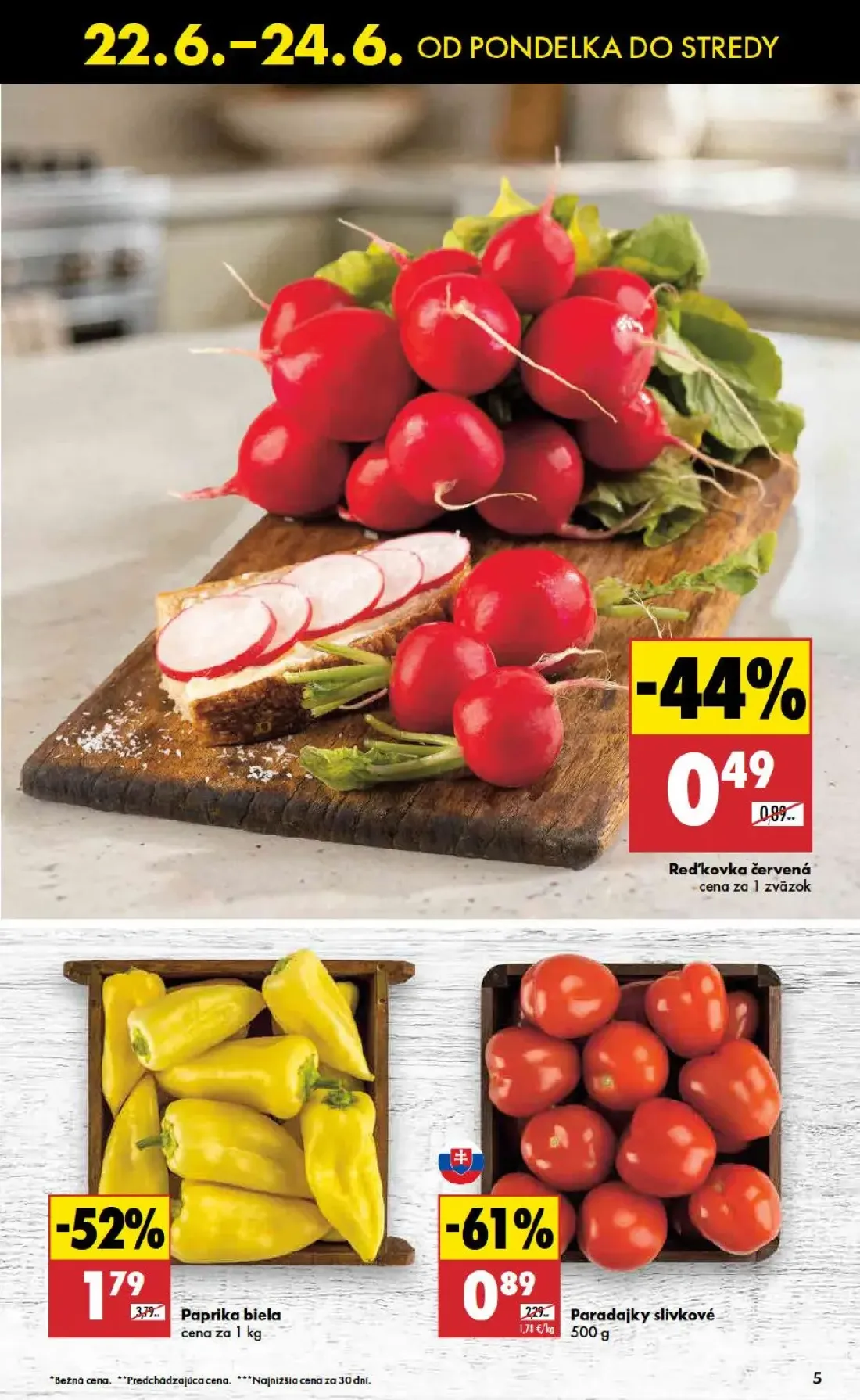 Biedronka leták, strana 5 z 11 — Paprika biela, Paradajky slivkové, Reďkovka červená