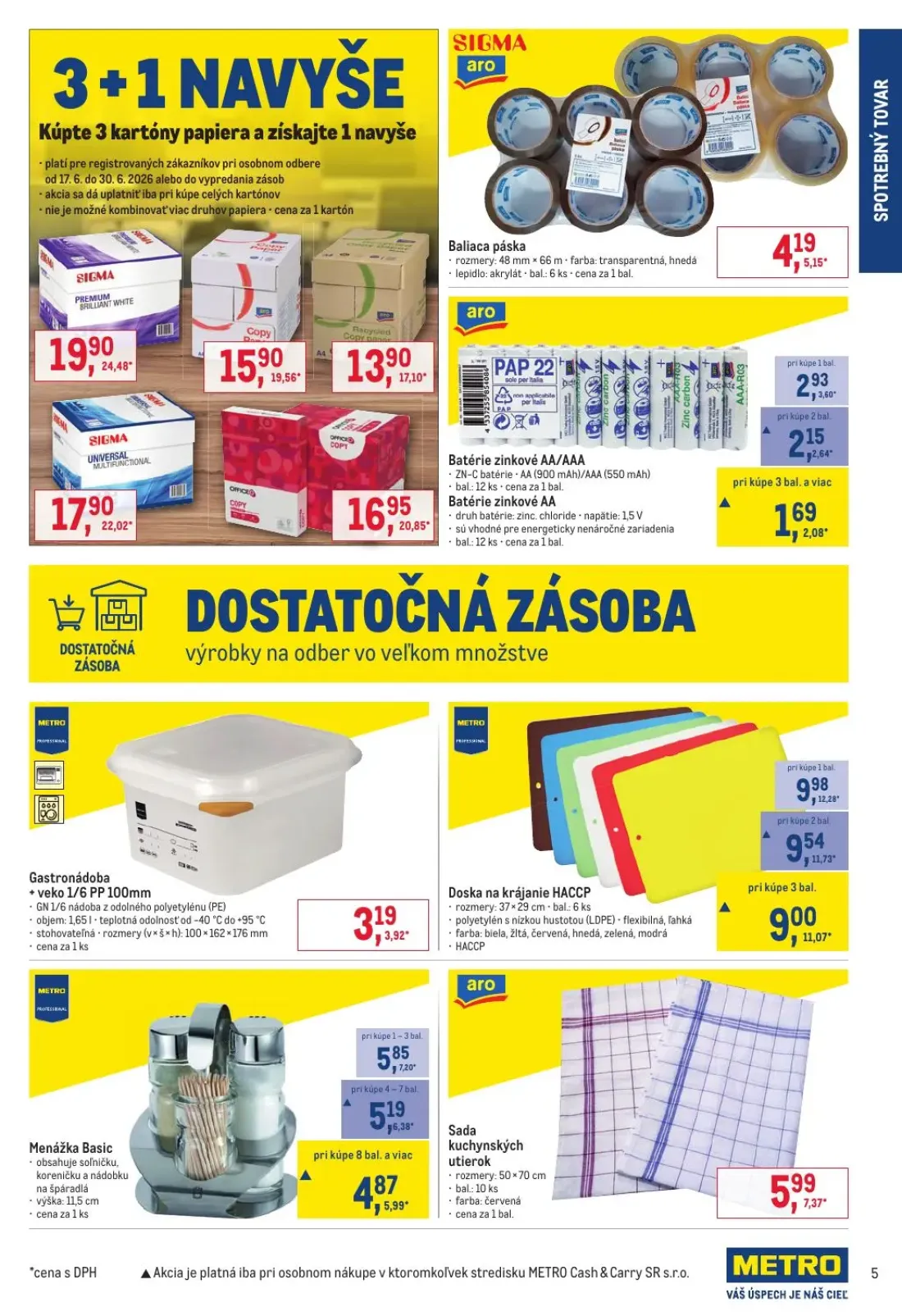 Metro leták, strana 5 z 6 — Menážka Basic, Gastronádoba + veko 1/6 PP 100mm, Sada kuchynských utierok