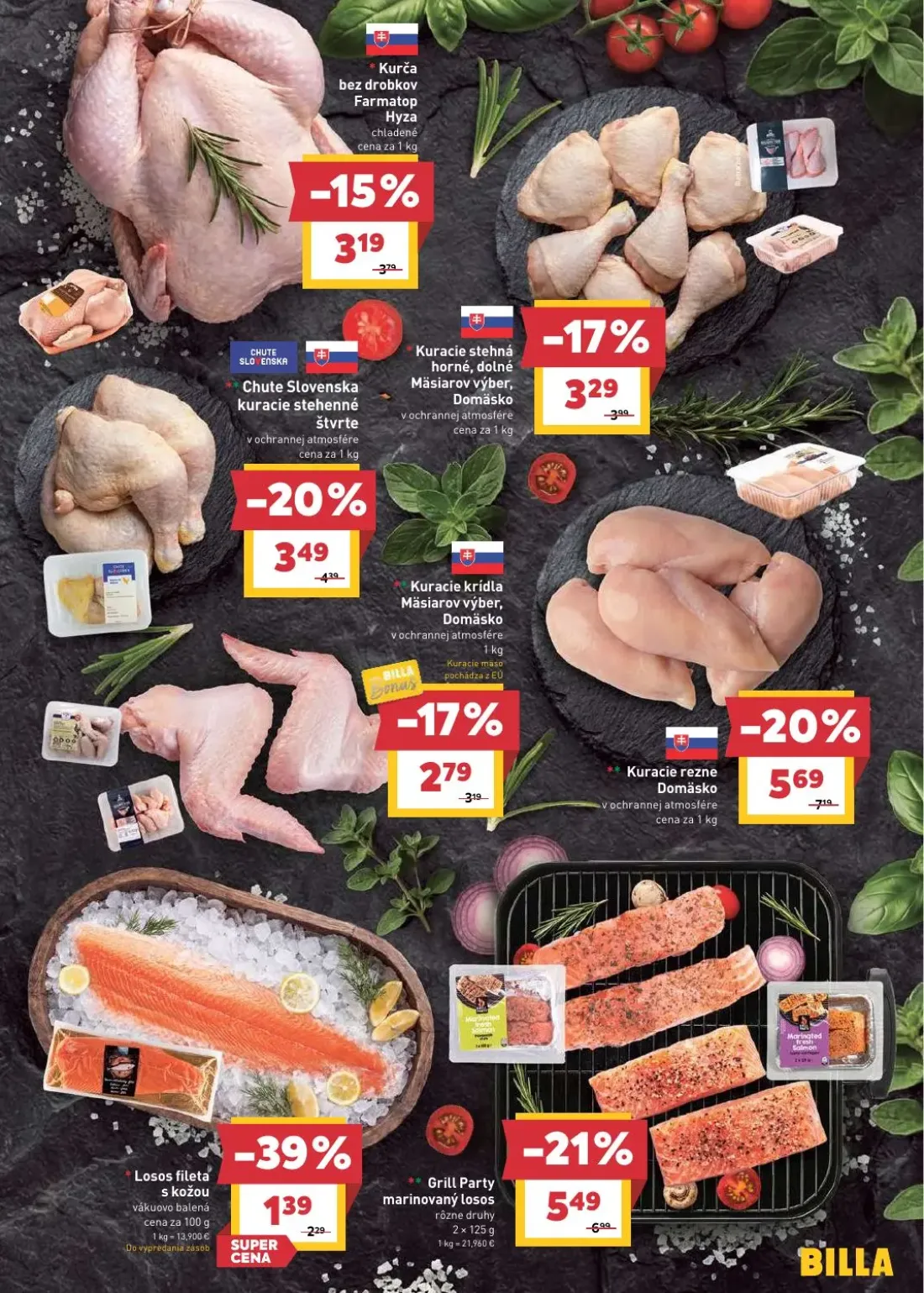 Billa leták, strana 5 z 29 — Kuracie rezne Domäsko, Chute Slovenska kuracie stehenné štvrte, Kuracie stehná horné, dolné Mäs…