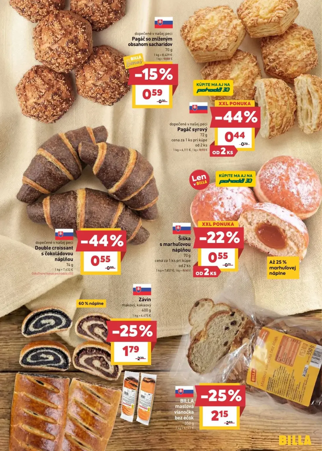 Billa leták, strana 7 z 29 — BILLA maslová vianočka bez éčok, Závin makový, kakaový, Double croissant s čokoládovou náplňou