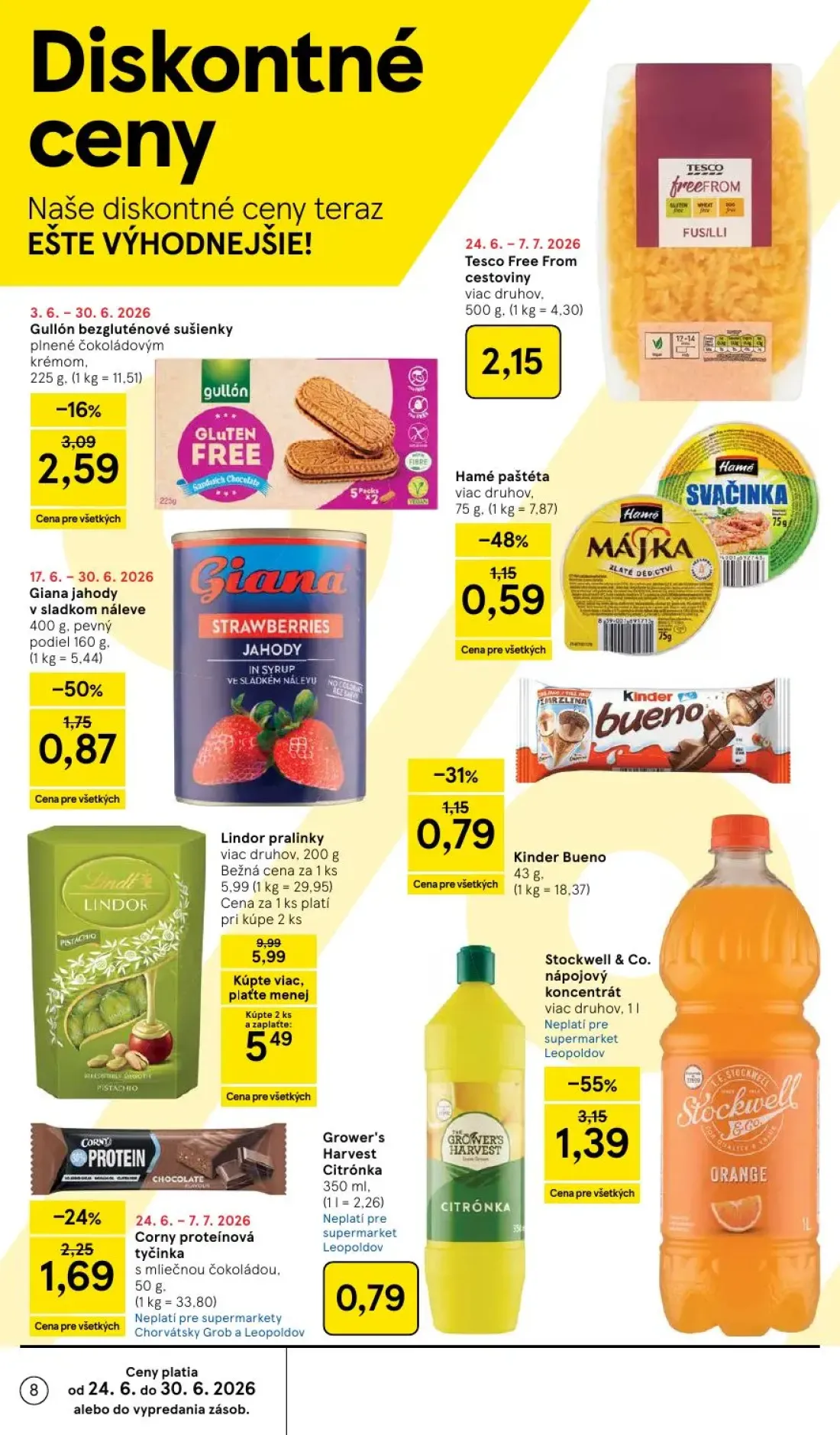 Tesco Supermarket leták, strana 8 z 33 — Gullón bezgluténové sušienky plnené čokoládovým krémom., Tesco Free From cestoviny …