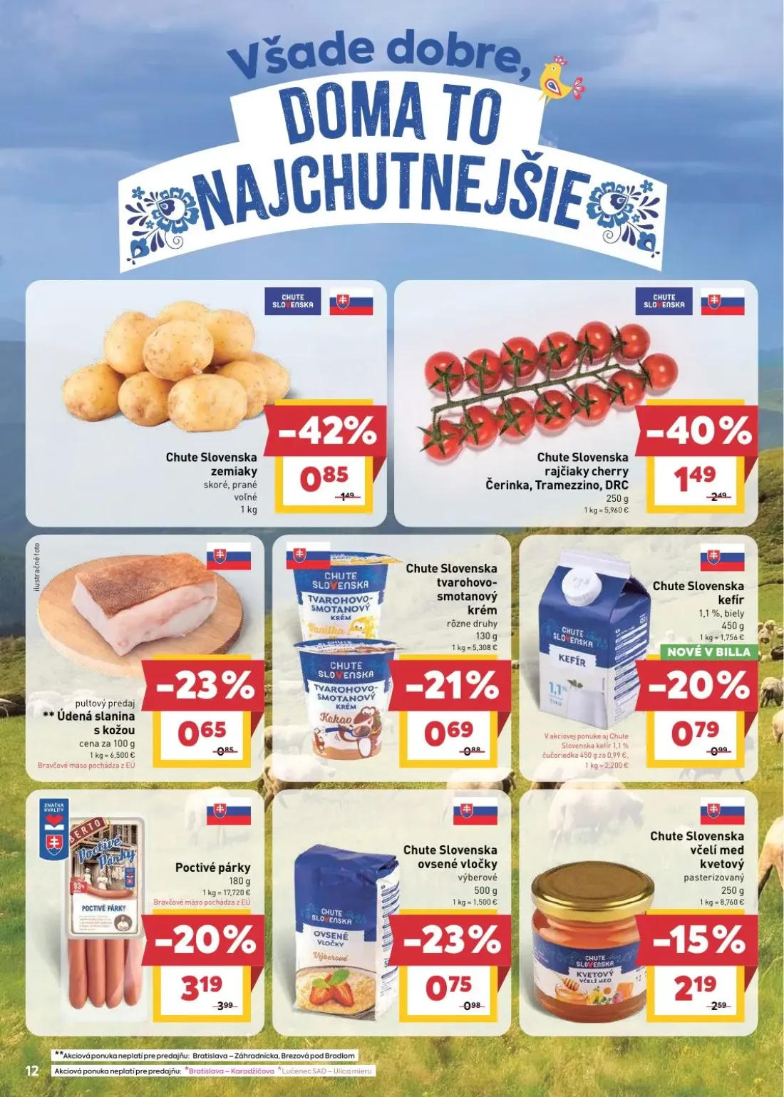 Billa leták, strana 12 z 29 — Chute Slovenska rajčiaky cherry, Poctivé párky, Chute Slovenska zemiaky