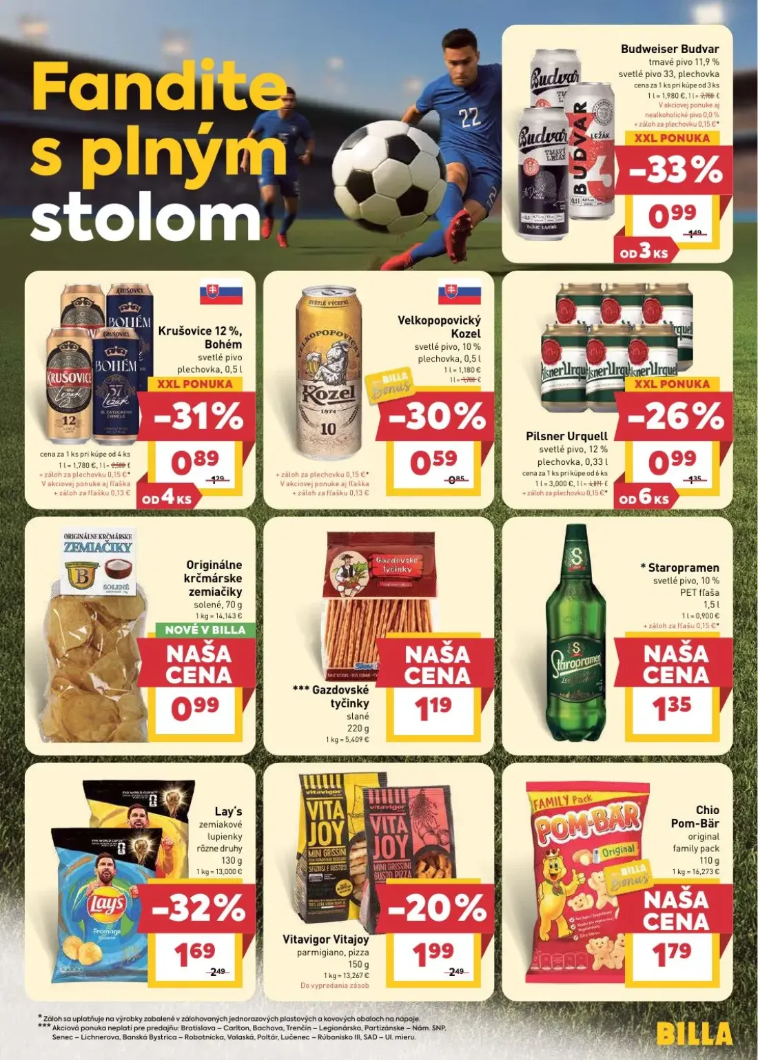 Billa leták, strana 15 z 29 — Lay's zemiakové lupienky, Budweiser Budvar, Vitavigor Vitajoy