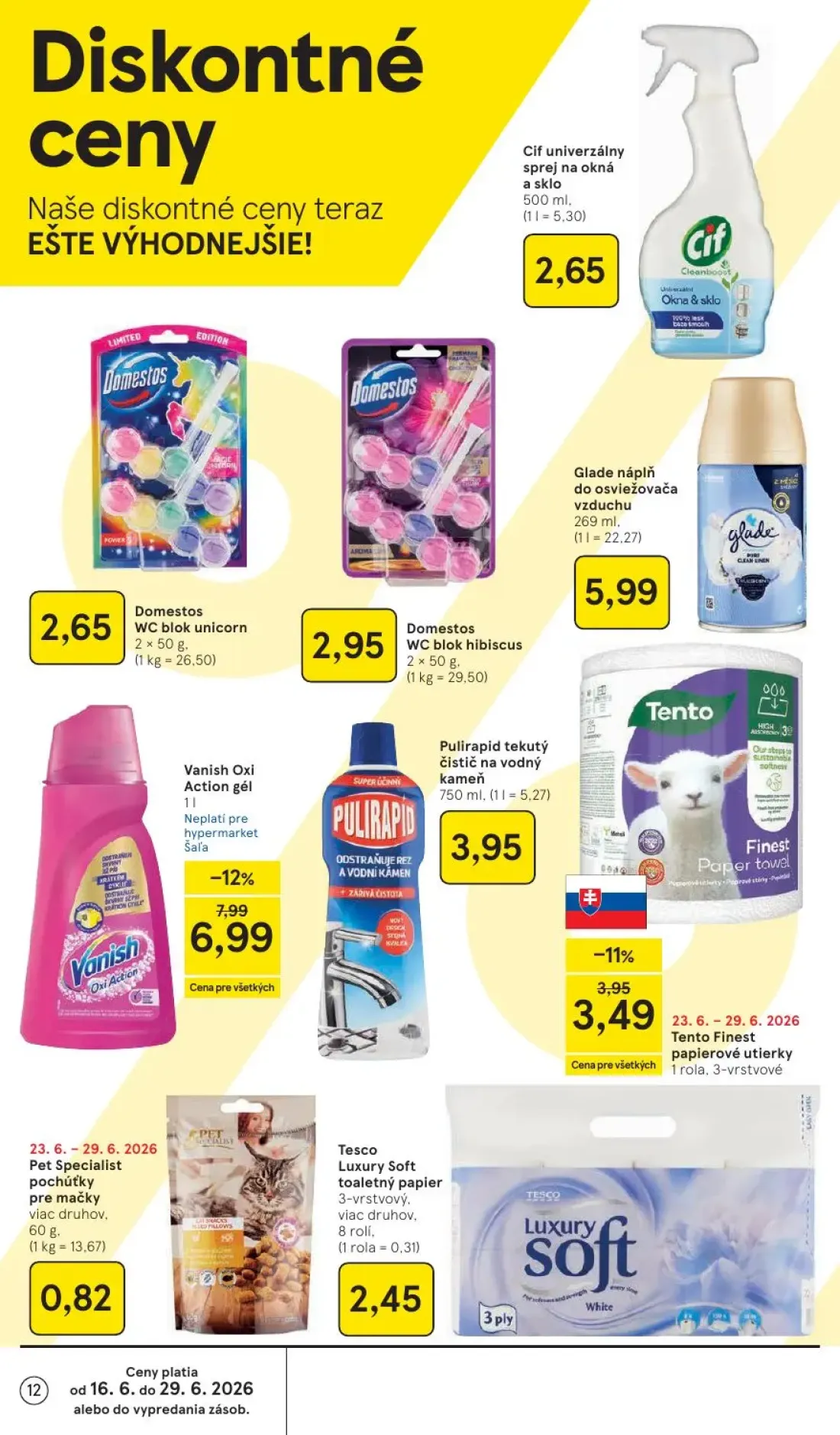 Tesco leták, strana 12 z 51 — Vanish Oxi Action gél, Tento Finest papierové utierky, Cif univerzálny sprej na okná a sklo