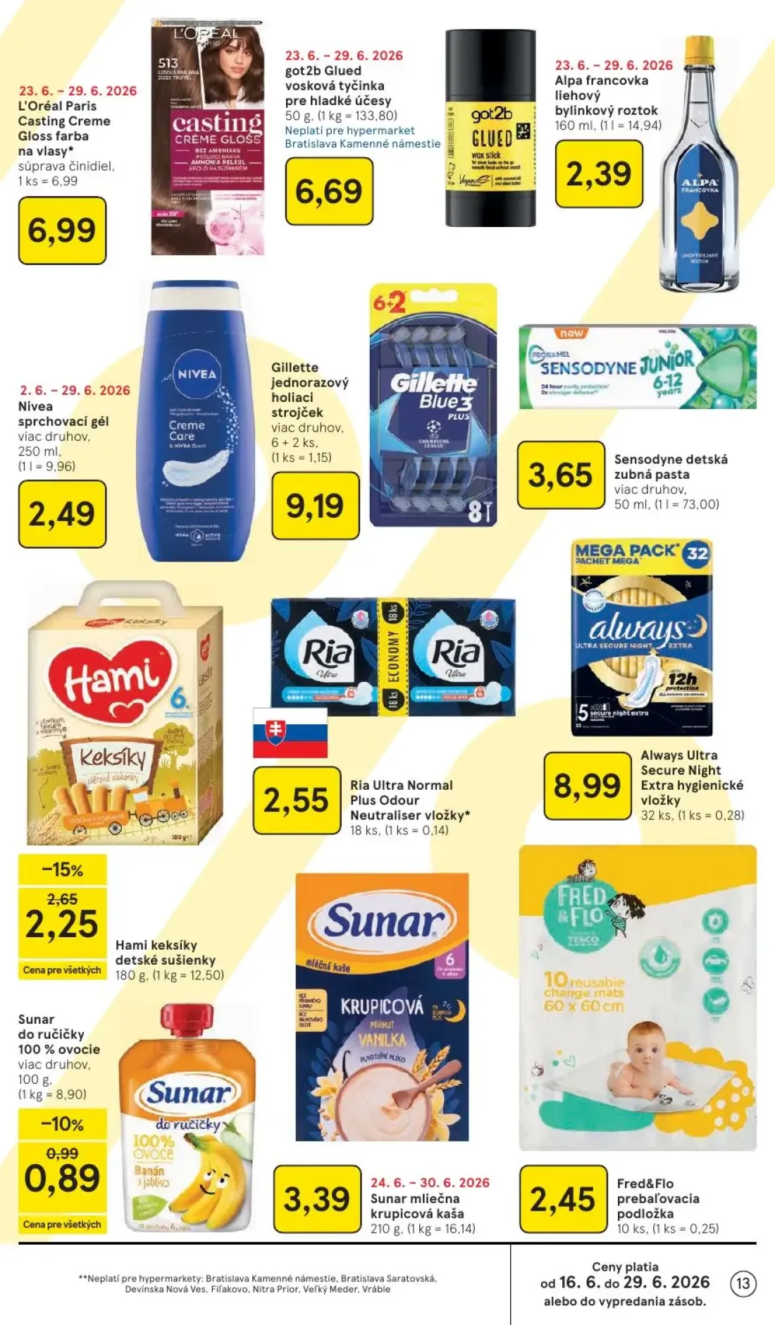 Tesco leták, strana 13 z 51 — Hami keksíky detské sušienky, Sunar do ručičky 100% ovocie, Sunar mliečna krupicová kaša