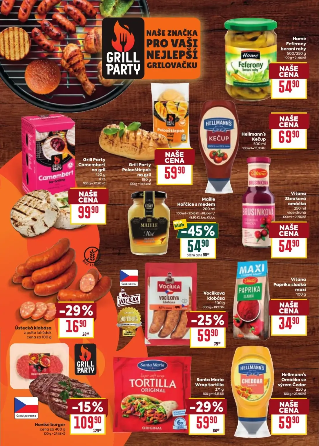 Billa leták, strana 15 z 35 — Santa Maria Wrap tortilla, Hovězí burger, Hellmann's Kečup