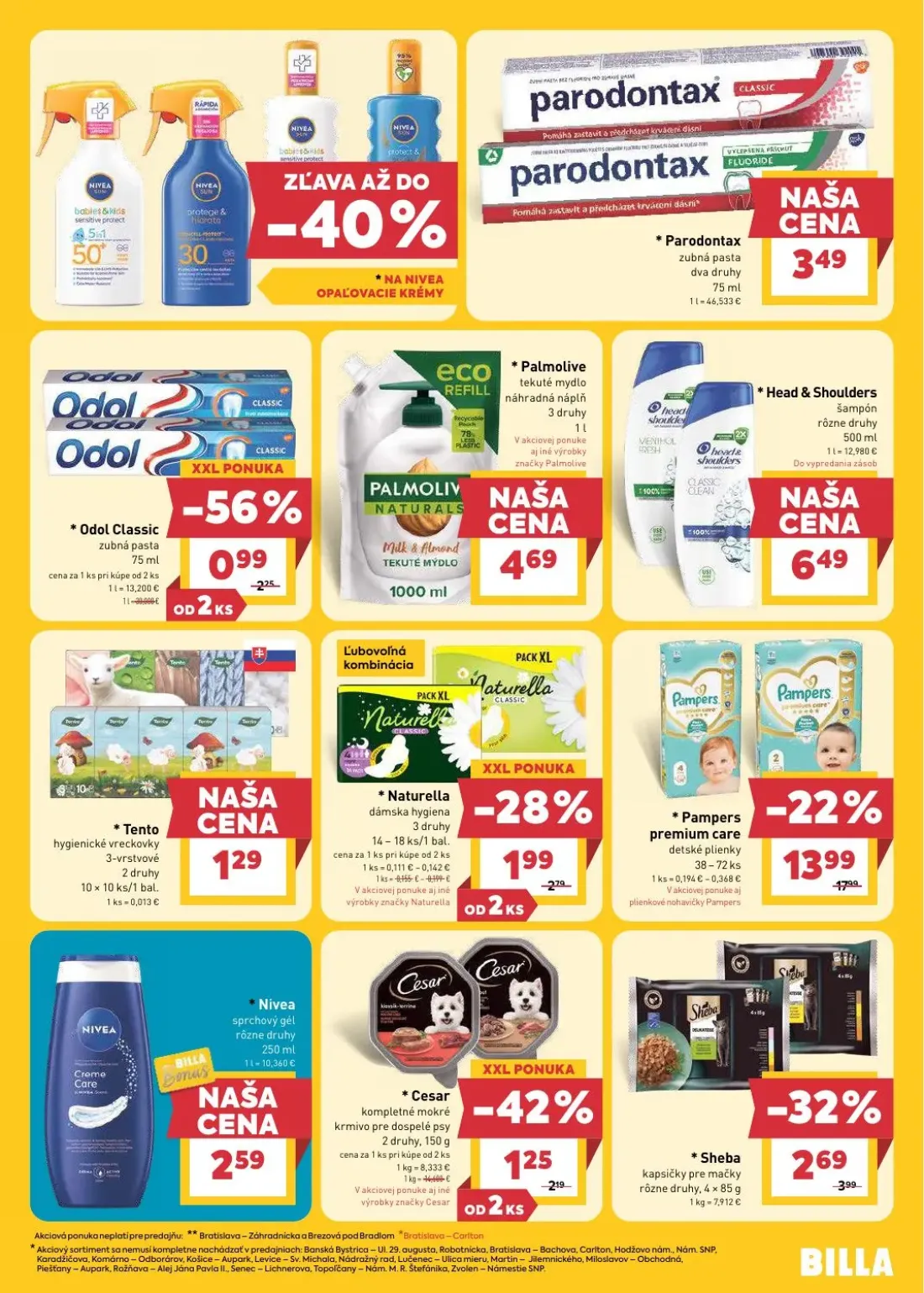 Billa leták, strana 23 z 29 — Pampers premium care detské plienky, Sheba kapsičky pre mačky, Odol Classic zubná pasta