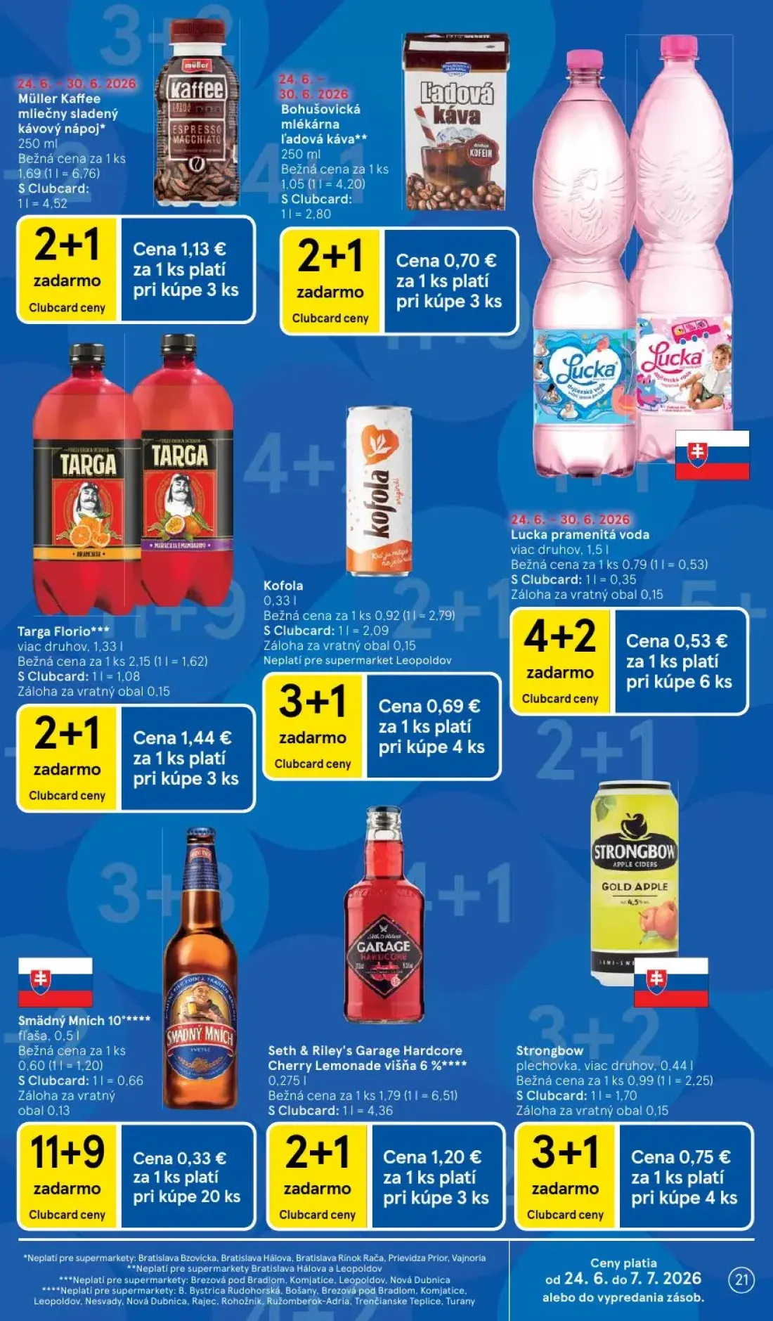 Tesco Supermarket leták, strana 21 z 33 — Targa Florio, Seth & Riley's Garage Hardcore Cherry Lemonade višňa 6%, Müller Kaff…