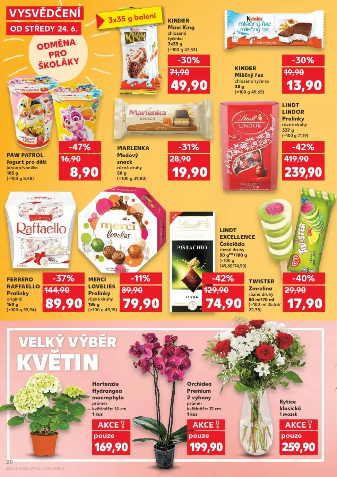 Kaufland leták, strana 20 z 54 — LINDT LINDOR Pralinky, KINDER Maxi King, MARLENKA Medový snack