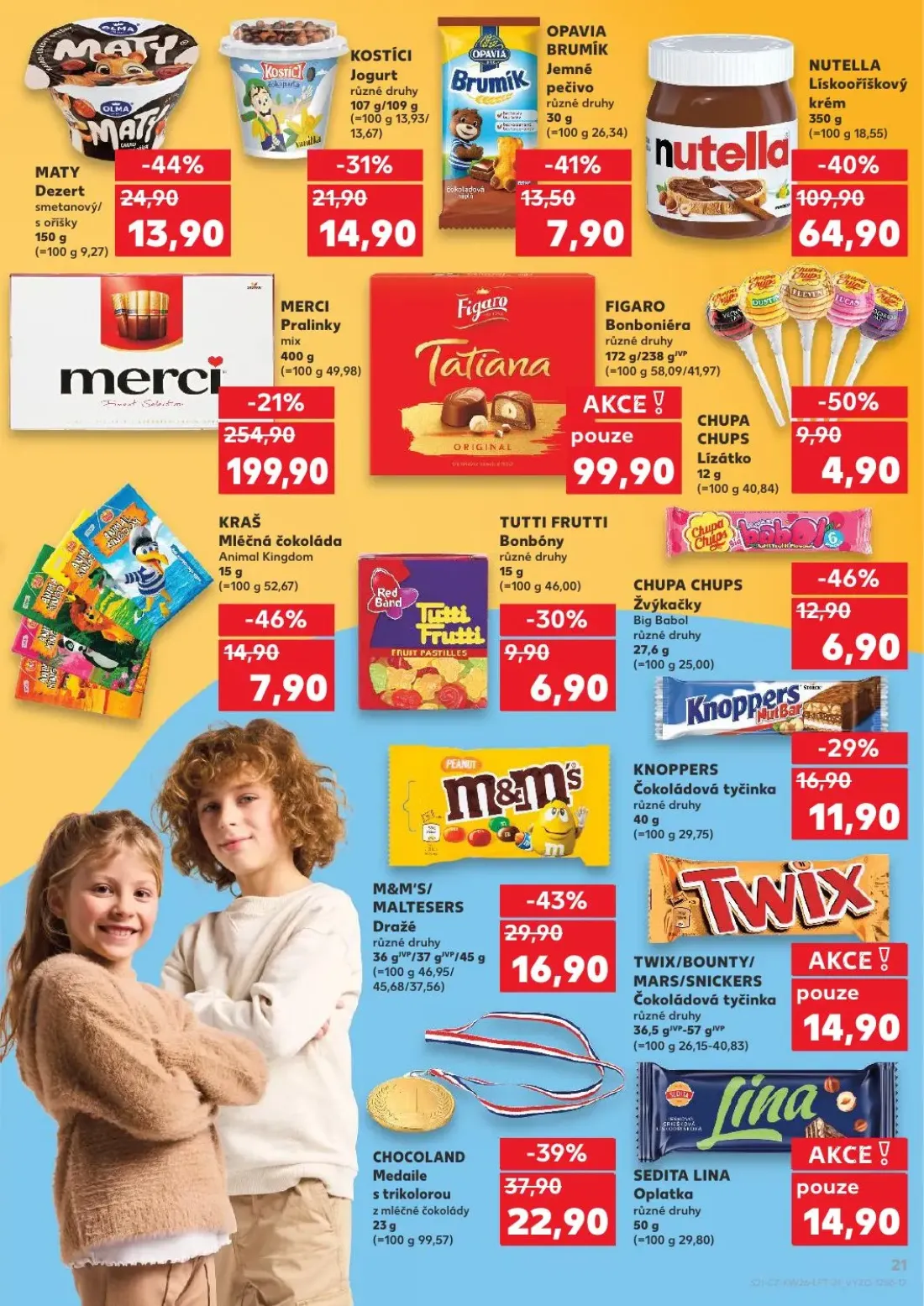 Kaufland leták, strana 21 z 54 — MERCI Pralinky mix, NUTELLA Lískooříškový krém