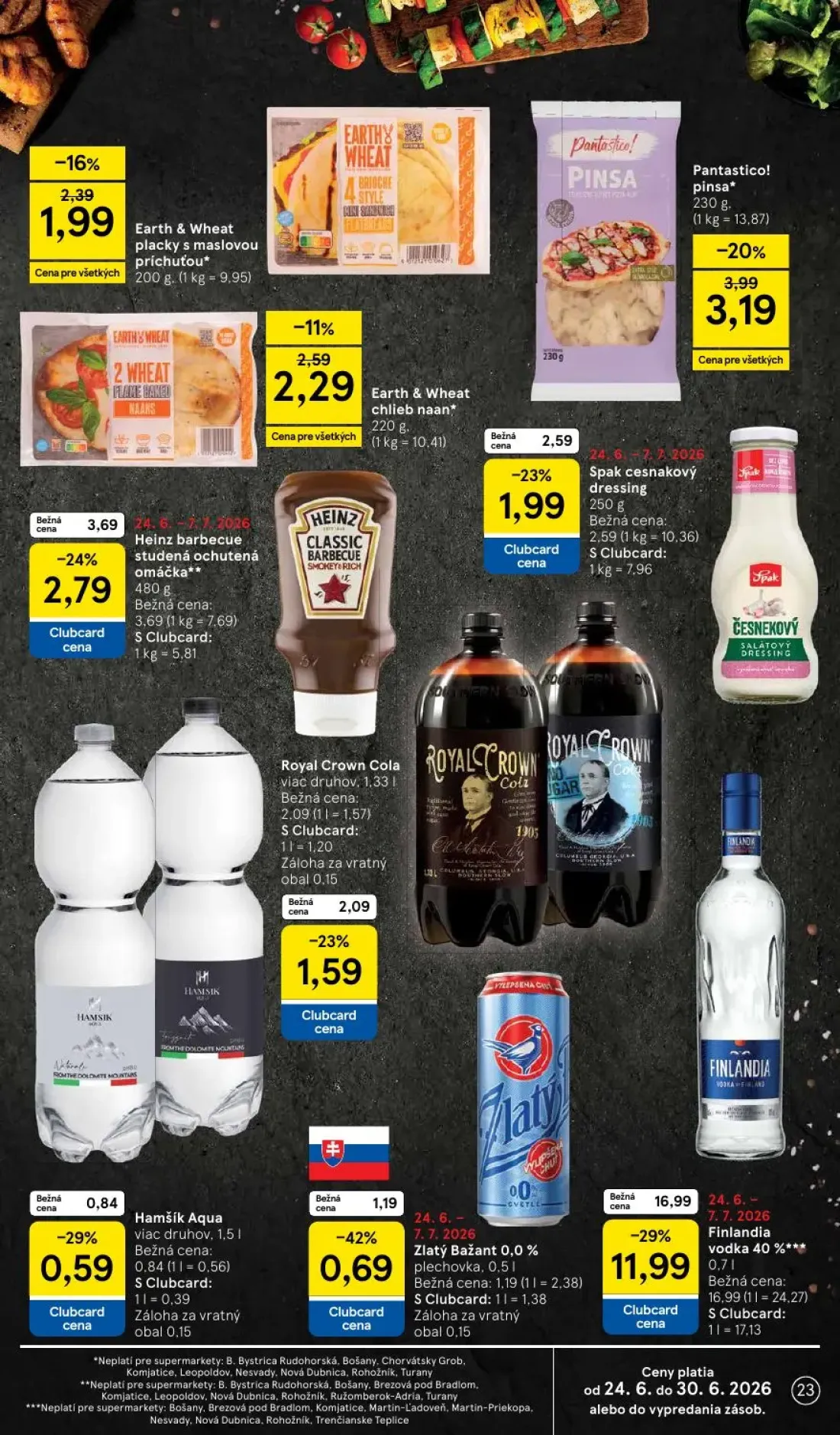 Tesco Supermarket leták, strana 23 z 33 — Pantastico! pinsa, Royal Crown Cola viac druhov, Zlatý Bažant 0,0 % plechovka