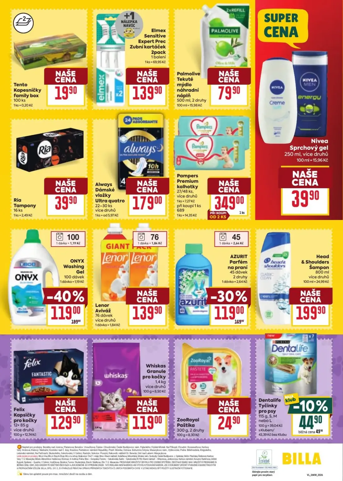 Billa leták, strana 27 z 35 — ONYX Washing Gel, Dentalife Tyčinky pro psy, Tento Kapesníčky family box