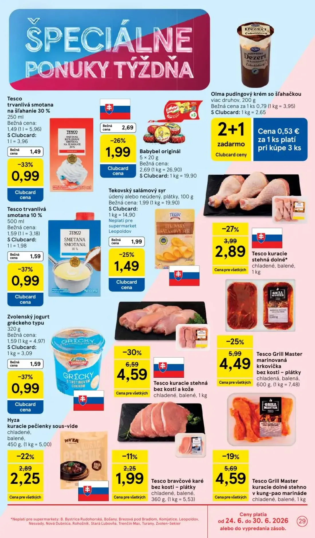 Tesco Supermarket leták, strana 29 z 33 — Tesco kuracie stehná bez kosti a kože chladené, balené, Tesco Grill Master marinov…