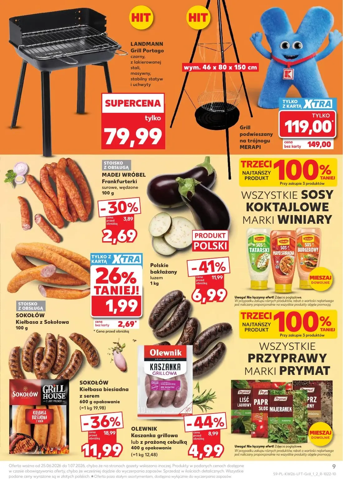 Kaufland gazetka, strona 9 z 64 — Grill podwieszany na trójnogu MERAPI, SOKOŁÓW Kiełbasa biesiadna z serem, OLEWNIK Kaszanka…