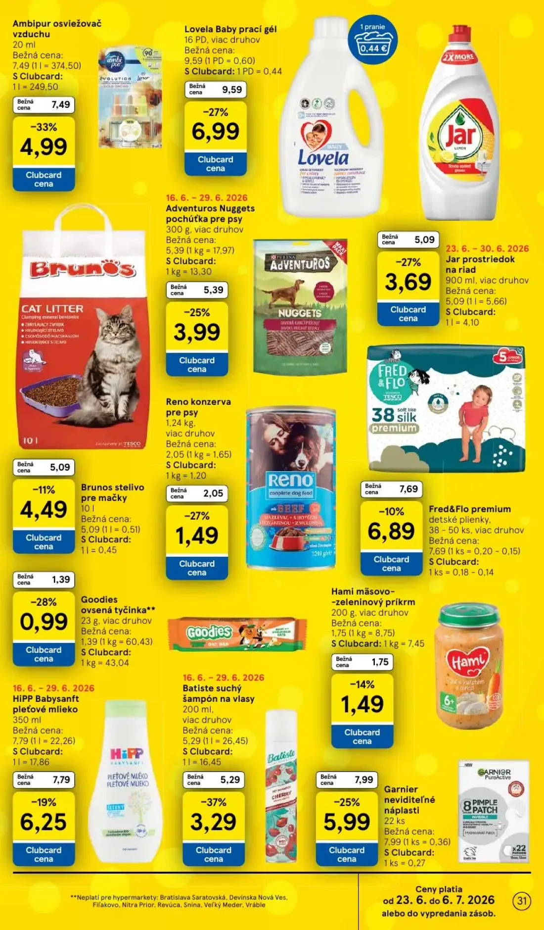 Tesco leták, strana 31 z 51 — Lovela Baby prací gél, Ambipur osviežovač vzduchu, HIPP Babysanft pleťové mlieko