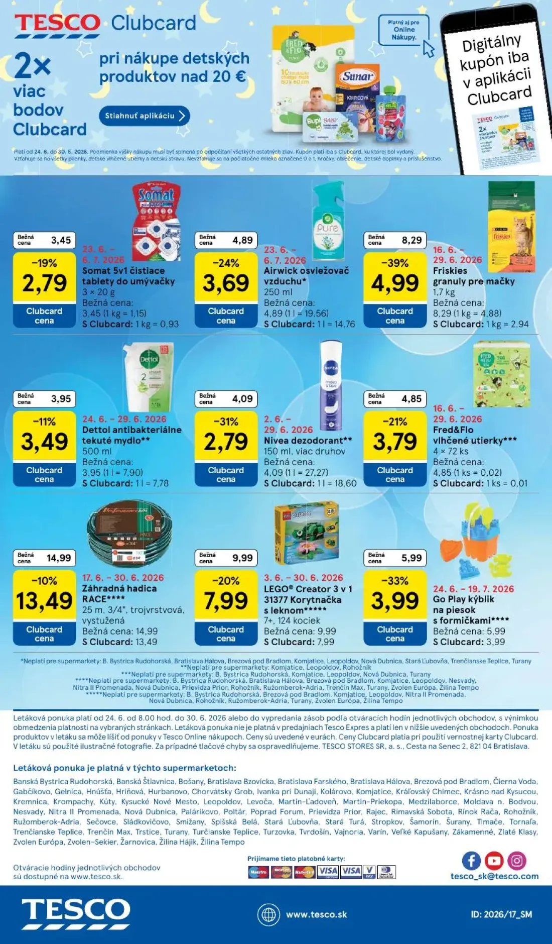 Tesco Supermarket leták, strana 33 z 33 — Friskies granuly pre mačky, Airwick osviežovač vzduchu, Fred&Flo vlhčené utierky