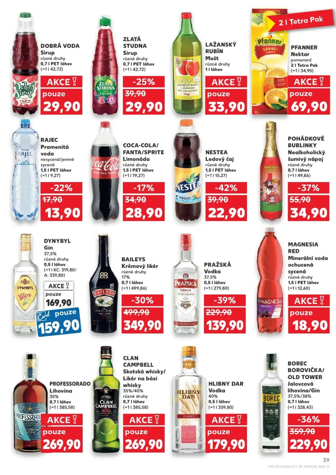 Kaufland leták, strana 39 z 54 — POHÁDKOVÉ BUBLINKY Nealkoholický šumivý nápoj, NESTEA Ledový čaj, COCA-COLA/ FANTA/SPRITE L…